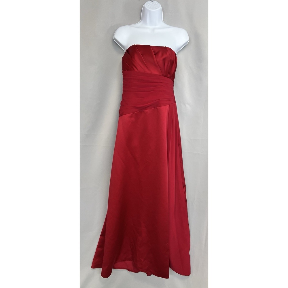 Davids Bridal Dress Women Sz 16 Apple Red Bridesmaid ‎ Strapless Ruched Maxi NWT